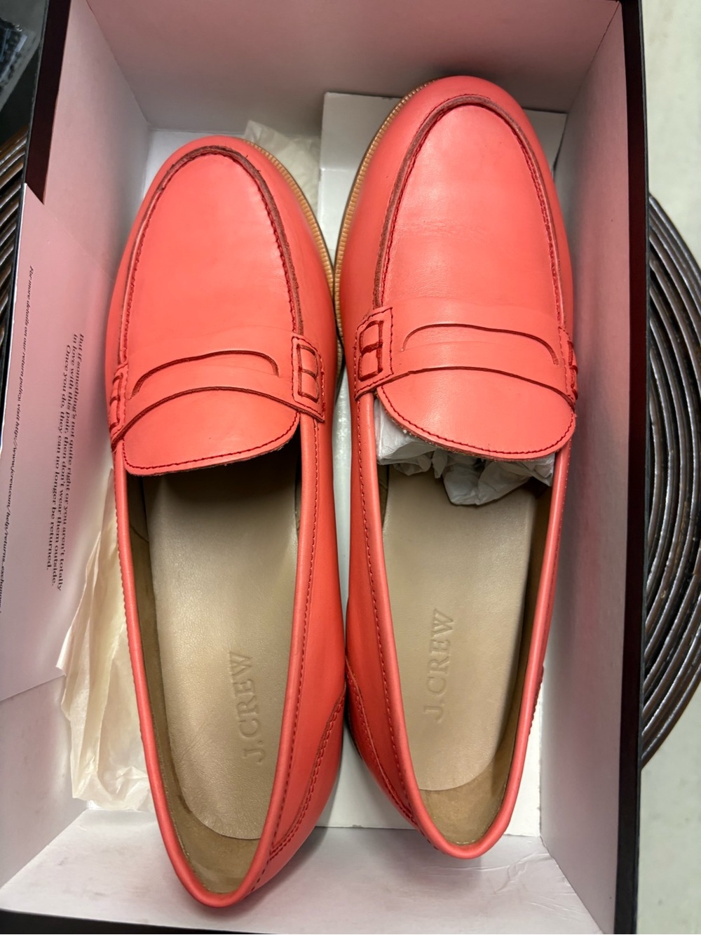 J. Crew Leather Penny Loafers. Brilliant Poppy. Size 9. Like New.